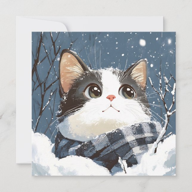 Cute cat cozy winter snow (Frente)