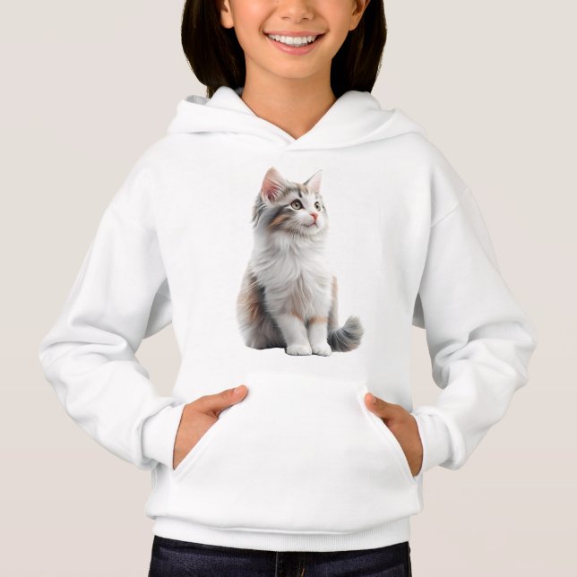 Cute Cat Illustration Girls' Turtle Neck Sweater  (Frente)