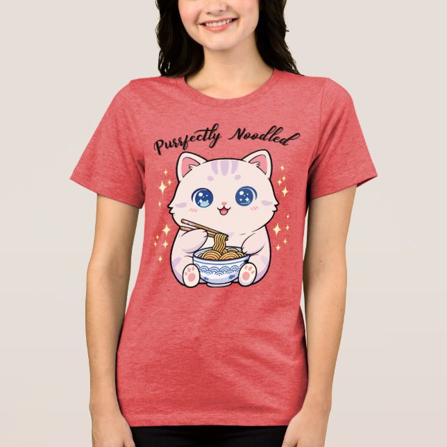 Cute Cat Purrfectly Noodled T-shirt (Frente)