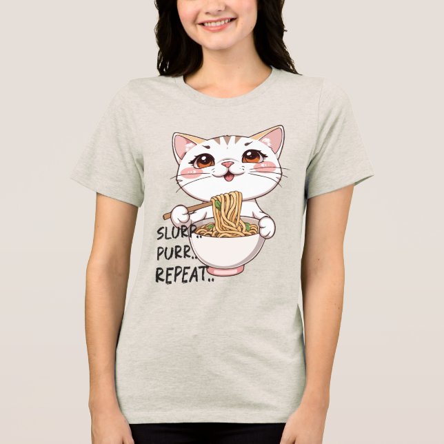 Cute Cat Ramen Tee - Slurp, Purr, Repeat (Frente)