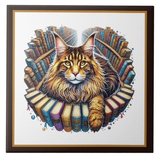 Cute cat reading nook library book lovers  (Frente)