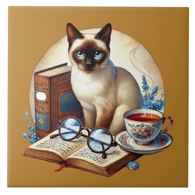 Cute cat reading nook library book lovers  (Frente)