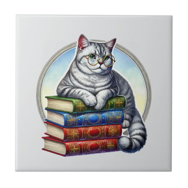 Cute cat reading nook library book lovers  (Frente)