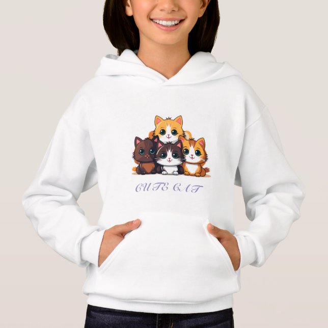 Cute Cat Sitting Happy Hoodie (Frente)
