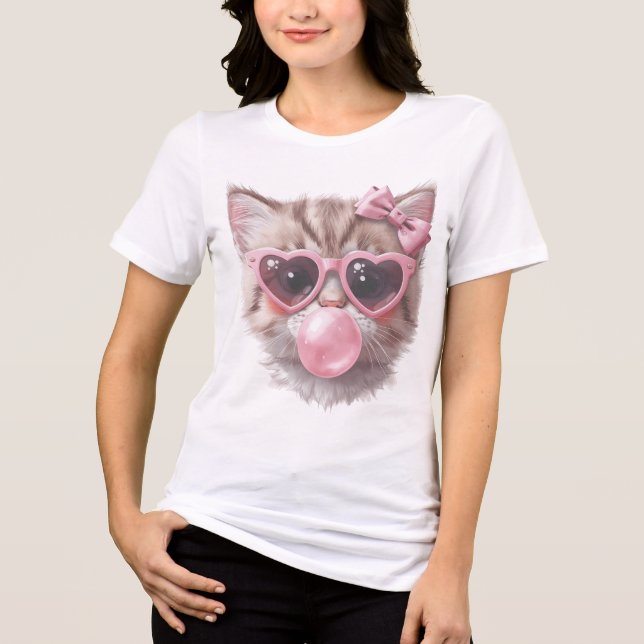 Cute Cat with Bubble Gum Tee (Frente)