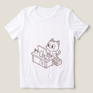 Cute Cat Working on Laptop T-Shirt - Funny Remote