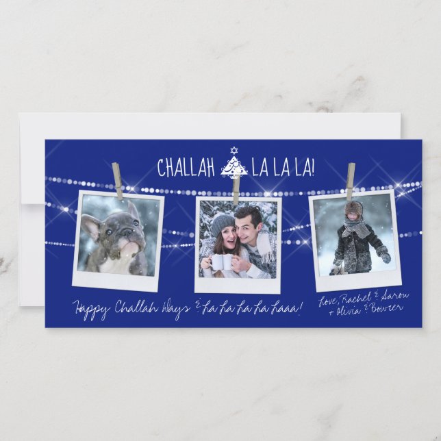 Cute Challah Days La La La 3-Photo Holiday Card (Frente)
