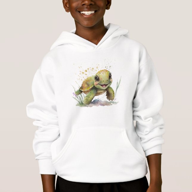 Cute Cheerful Tortoise Boy Pullover Hoodie (Frente)