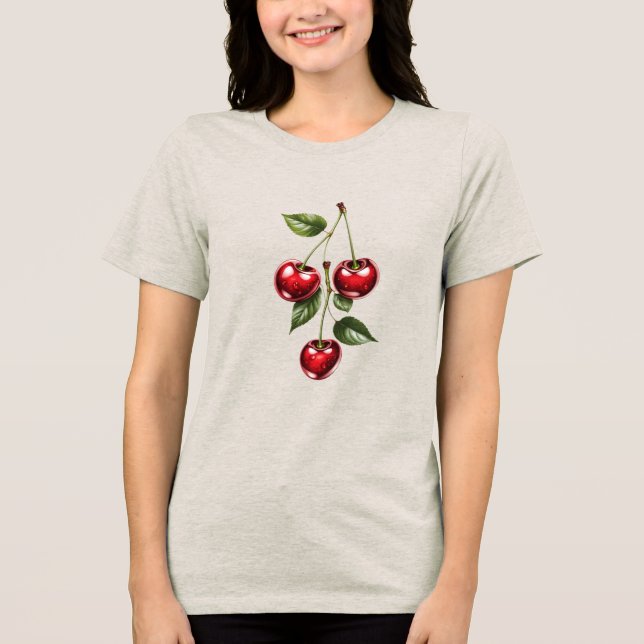 Cute Cherry Branch T-Shirt Design, Fresh Red Fruit (Frente)