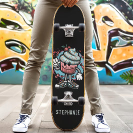 Cute Cherry Cupcake Nome Personalizado Skateboard