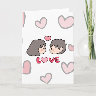 Cute Chibi Casal "LOVE" Cartão de Saudação Dobrado