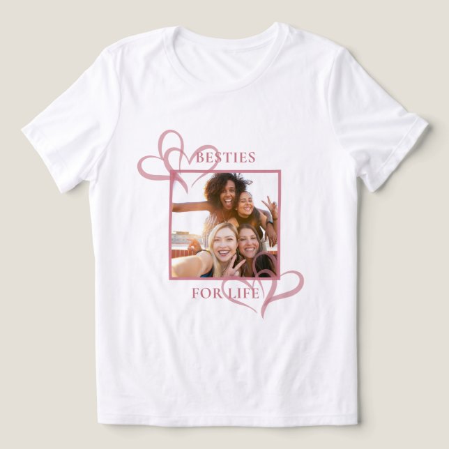 Cute Chic Pink Hearts Besties Photo Galentine's (Design frontal)