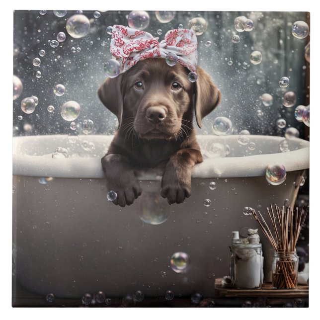 Cute Chocolate Lab Puppy Dog Spa Bubble Bath (Frente)