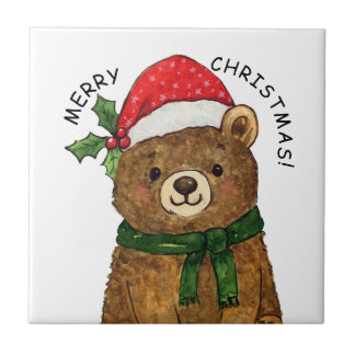Cute christmas bear with santa hat