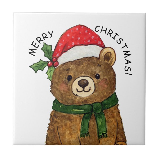 Cute christmas bear with santa hat (Frente)