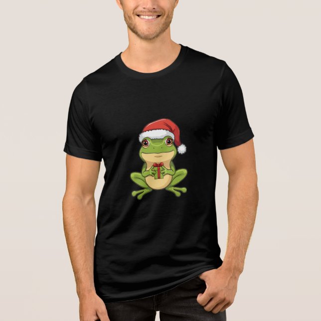 Cute Christmas Frog with Santa Hat Holding  Gift - (Frente)
