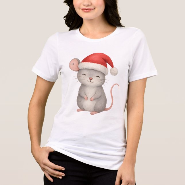 Cute Christmas Mouse in Santa Hat (Frente)