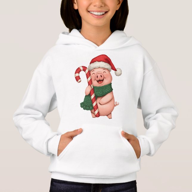 Cute Christmas Pig Kids Hoodie (Frente)