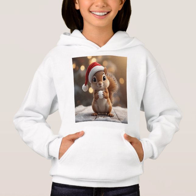 Cute Christmas Squirrel Hoodie for Girls (Frente)