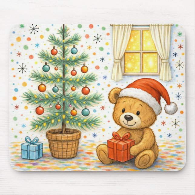 Cute Christmas Teddy Bear Tree Mousepad (Frente)