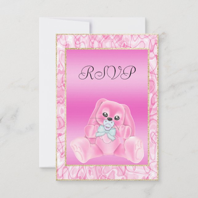 Cute Coelho Rosa  RSVP para Chá de Bebê (Frente)