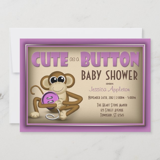 Cute como um convite para Chá de fraldas roxo de b (Frente)