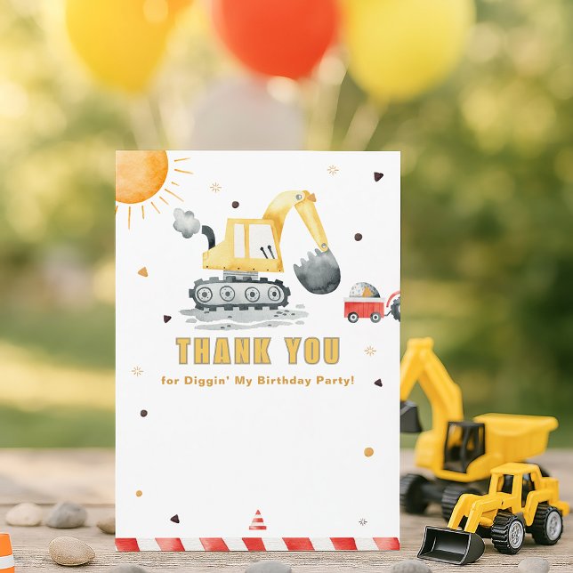Cute Construction Truck Birthday Thank You Card (Criador carregado)