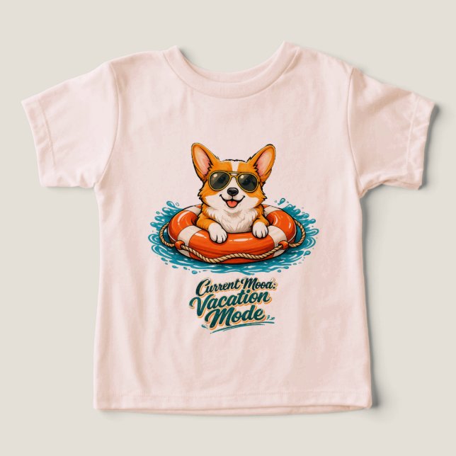 Cute Corgi Summer Vacation Mode T-Shirt (Design frontal)