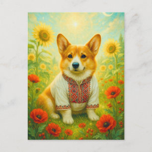 Cute Corgi Ucrânia Sunflower Welsh Cartão postal