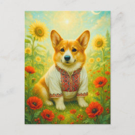 Cute Corgi Ucrânia Sunflower Welsh Cartão postal
