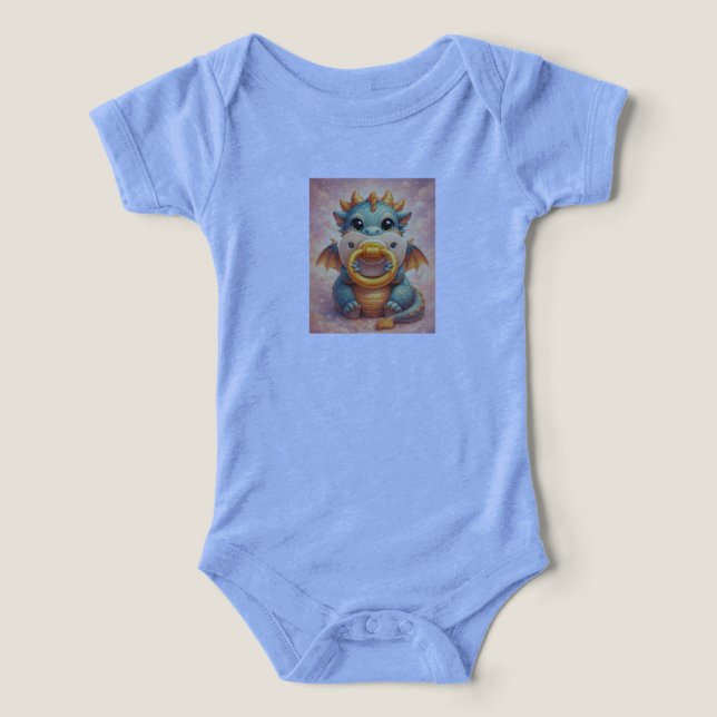 cute Dragon with Pacifier - Baby Bodysuit  (Design frontal)