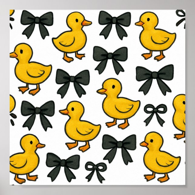 Cute Ducks & Bows Wall Poster – Papel Valor (Frente)