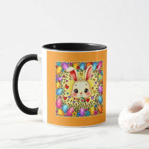 Cute Easter Bunny – Colorful Eggs Art caneca