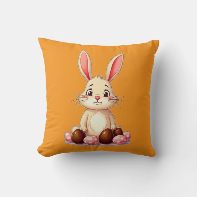 Cute Easter Bunny with Chocolate Eggs almofada (Frente)