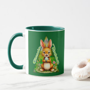 Cute Easter Bunny with Colorful Eggs - caneca