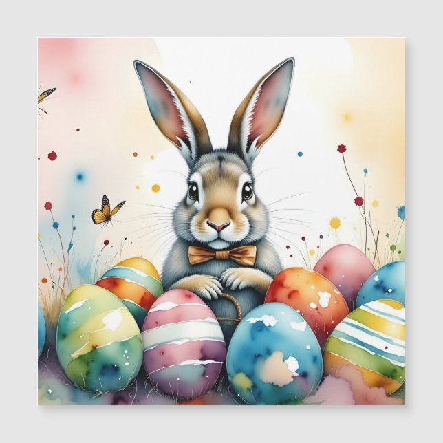 Cute Easter Bunny with Colorful Painted Eggs (Frente)