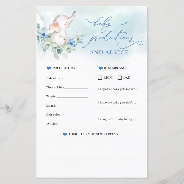 Cute elefante Jogo de Previsões e Conselhos para B (Frente)