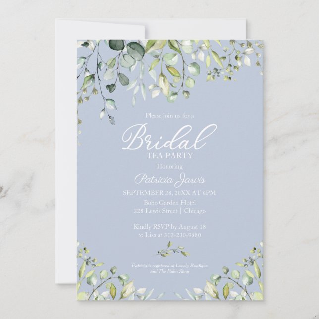 Cute Eucalyptus Greenery Bridal Tea Party Convite (Frente)