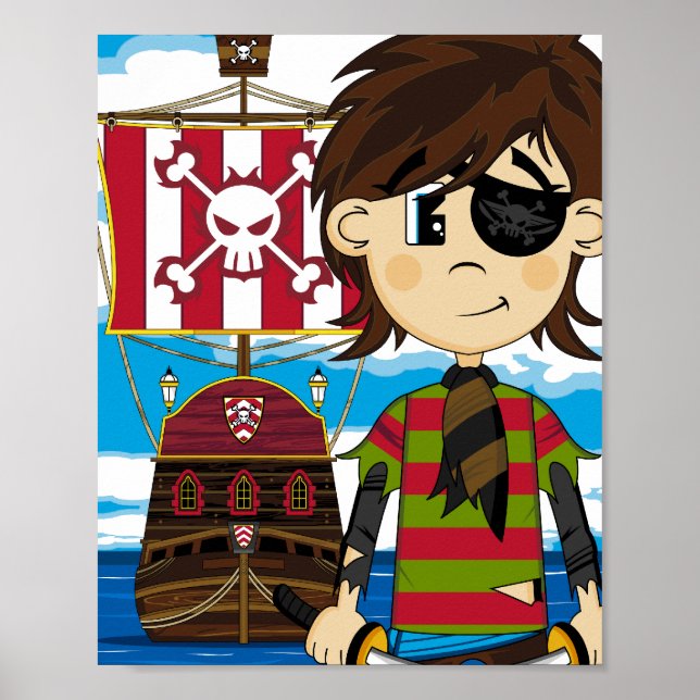 Cute Eyepatch Pirata e Poster Impressão (Frente)