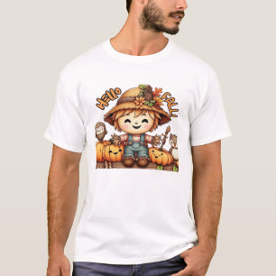 Cute Fall Espantalho com Abóboras Camiseta Oversiz