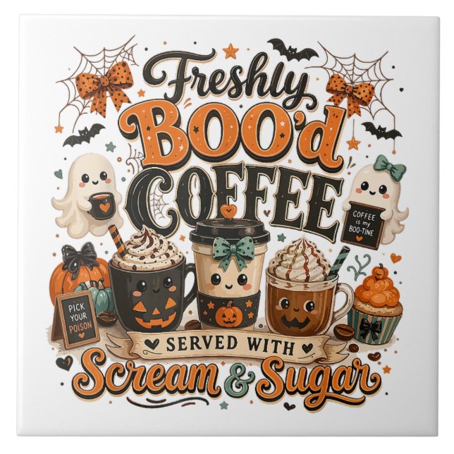 Cute Fantasma Assustador Amante de Café Halloween (Frente)