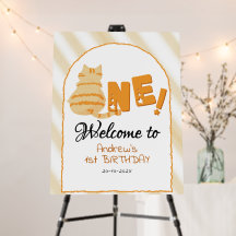 Cute Fat Orange Cat 1st Birthday Welcome