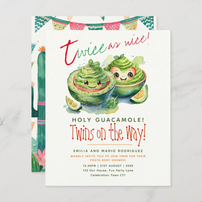Cute Fiesta Avocado Guac TWINS Chá de fraldas ORÇA (Frente/Verso)
