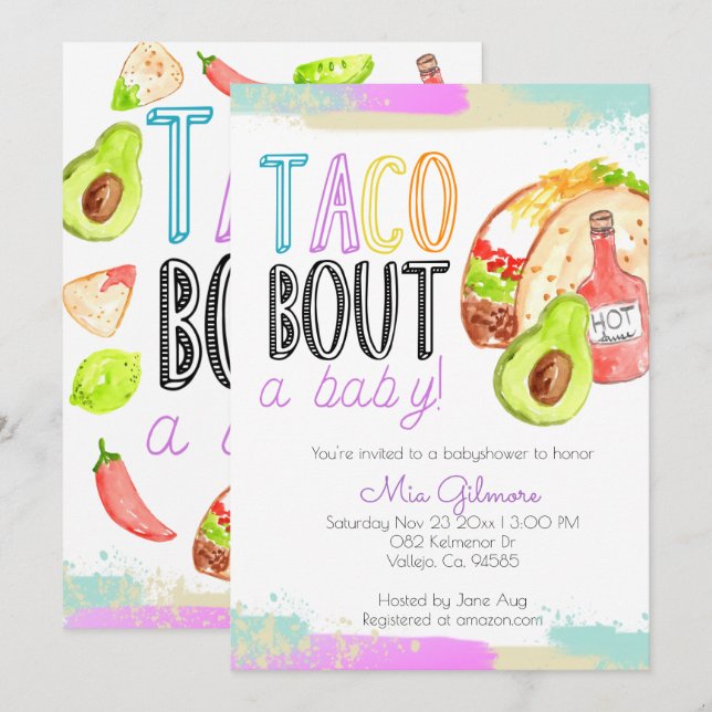 Cute Fiesta taco tema convites para natação (Frente/Verso)