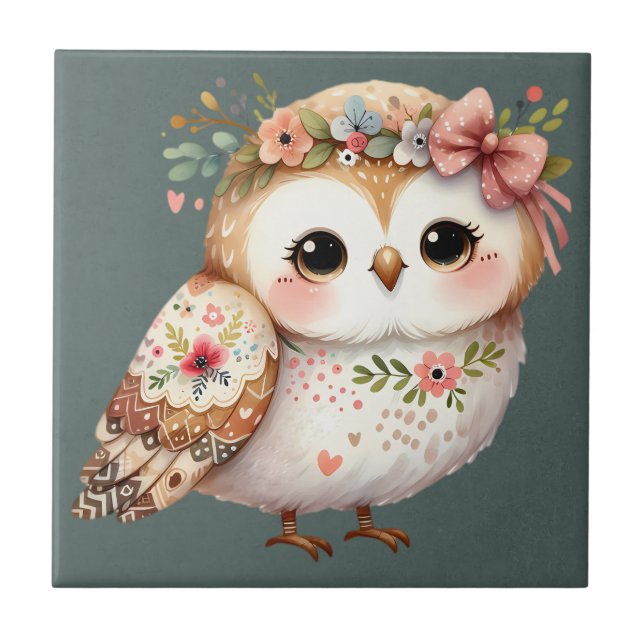 Cute Floral Owl with Bow (Frente)