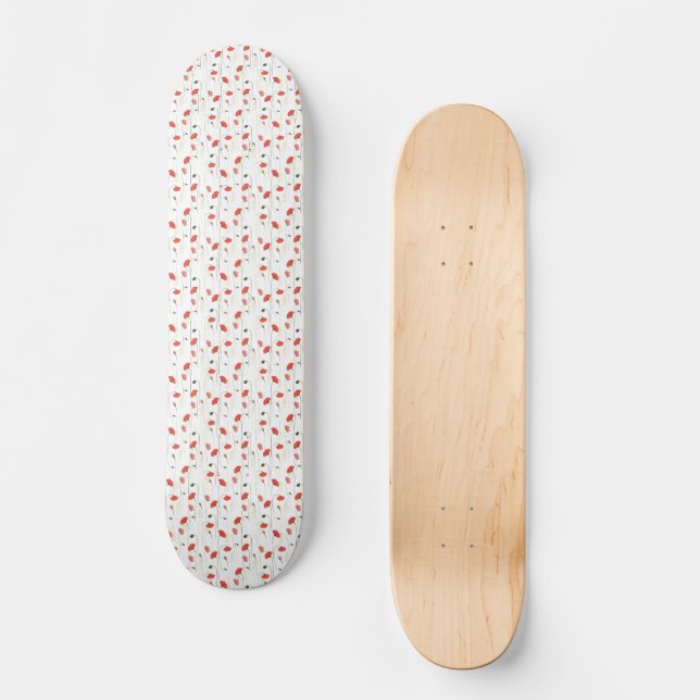 Cute Floral Poppy Pattern Skateboard Deck (Frente)