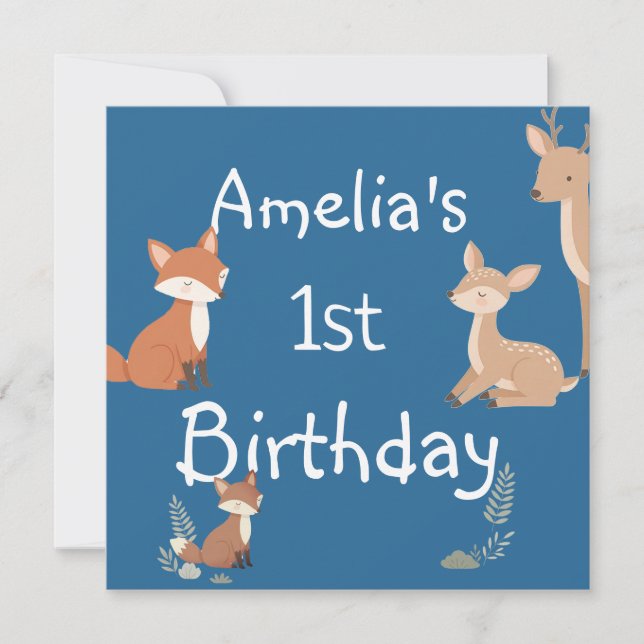 Cute Forest Friends Birthday Invitation  (Frente)