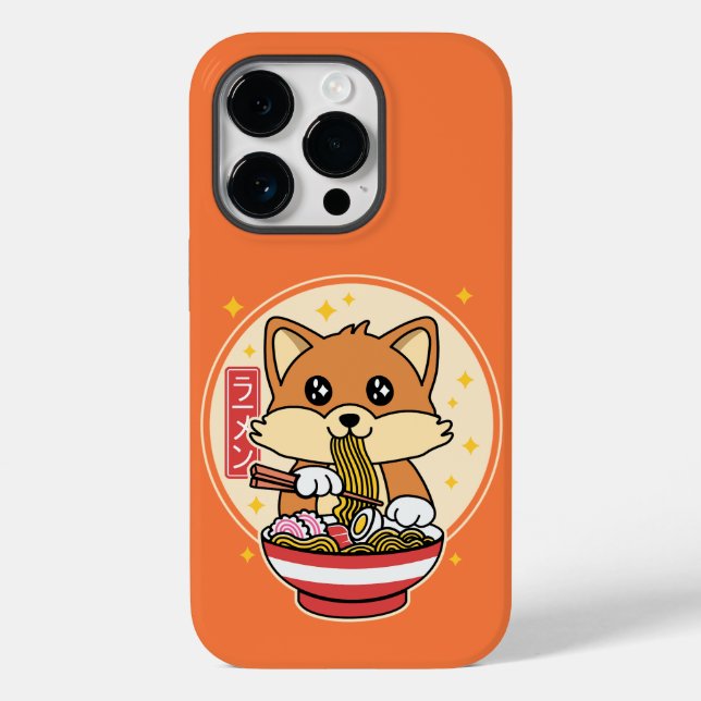 Cute Fox Eating Ramen Kawaii - Presente de Comida  (Verso)