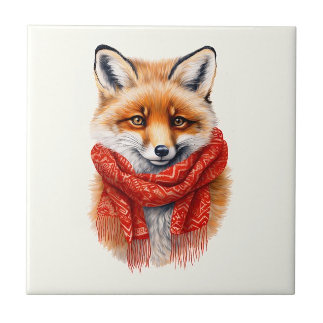 Cute Fox in a Red Scarf Autumn Image (Frente)