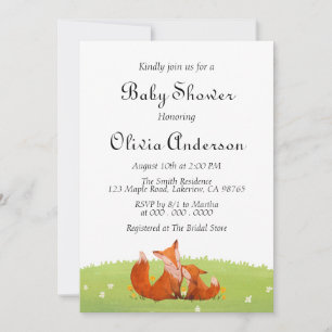 Cute Fox Rustic Woodland Chá de fraldas convite
